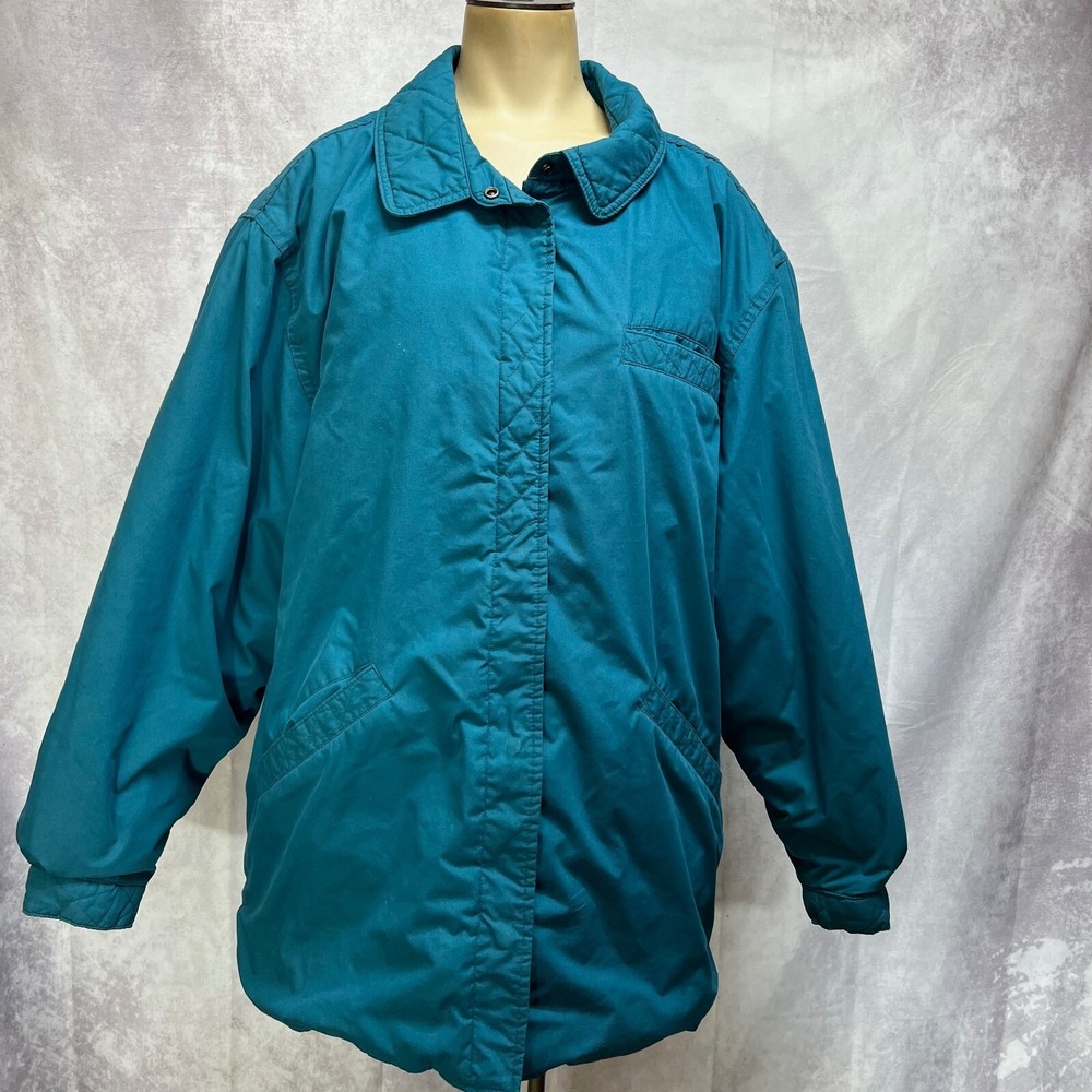 VTG 80s LL Bean Down Filled Puffer Jacket Womens L Teal Quilted Lining Insulated